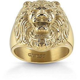 GUESS Jumr78001Jw Men's Ring 316L Steel with Golden Lion Head Size 22, Steel, No Gemstone
