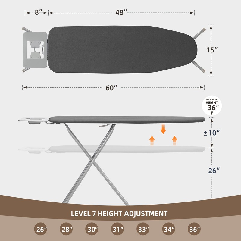 STO STO Ironing Board 48" x 15" with Iron Holder,