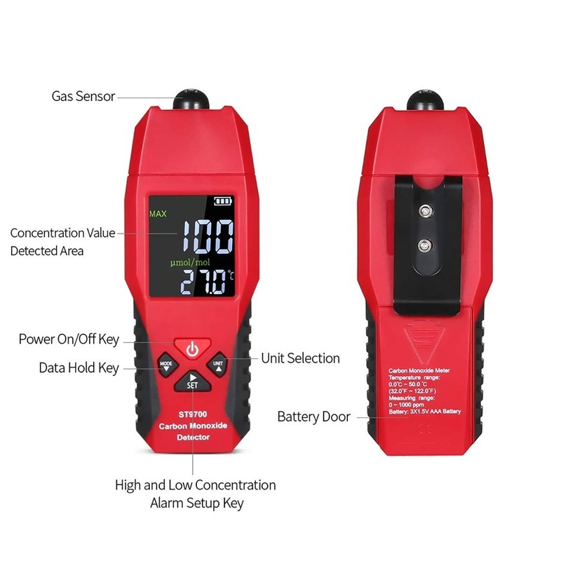 Handheld Carbon Monoxide Meter LCD Color Display CO Detector High