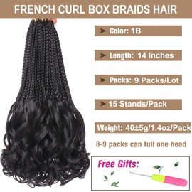 COOKOO 9 Packs French Curl Crochet Braids 14 Inch Natural Black Pre Looped French Curly Braiding Hair for Women Goddess Braids Hair with Curly Wavy Ends Synthetic Hair Extensions 1B#