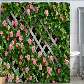 JOOCAR Design Shower Curtain, Rustic Decor Rosemary Roses Flower on Fence, Waterproof Cloth Fabric Bathroom Decor Set with Hooks