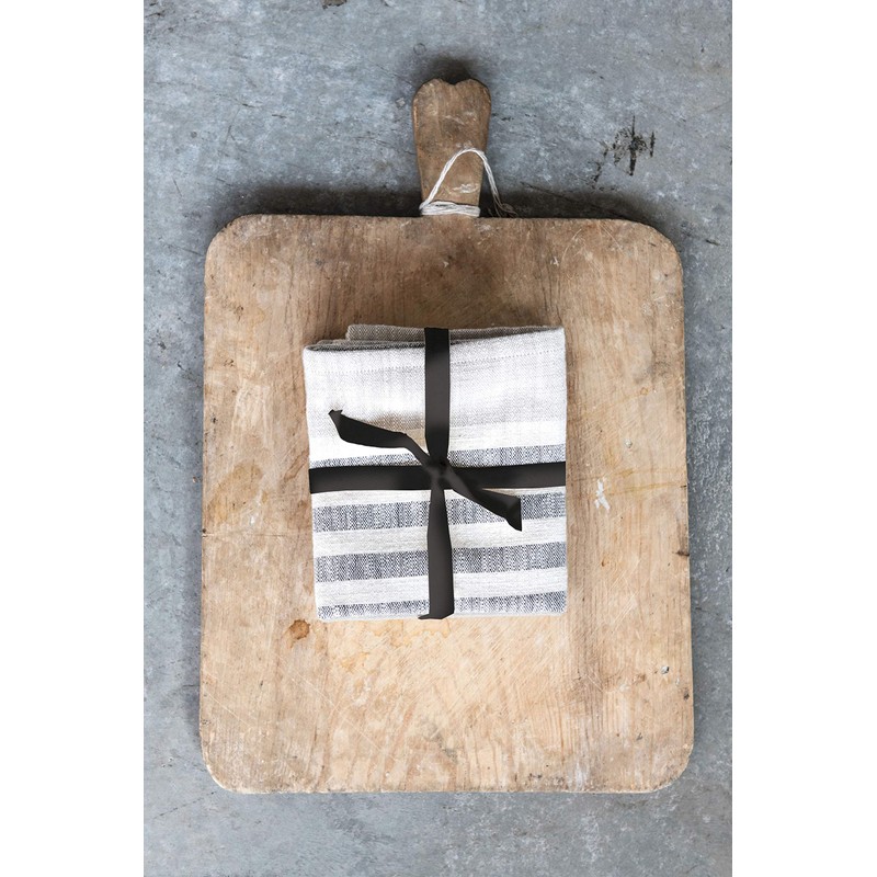 Creative Co-Op Tan & Grey Striped Cotton Tea Towels (Set