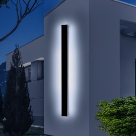 Daoseolo 57inch Exterior Wall Light Fixture, 6000K Cold White, Modern Long Outdoor Wall Sconce, IP65 Waterproof, 50W, Black Minimalist Outside LED Strip Light for Garage, Patio, Balcony, Fence