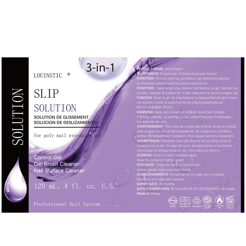 LOUINSTIC Poly Nail Gel Slip Solution - 120ml, 3 in