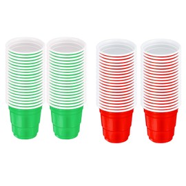 MFUOE 100Pieces Christmas Plastic Cups Reusable Party Cups Red Green Drinking Cups for Kids Adult Christmas Wedding Birthday (2oz)