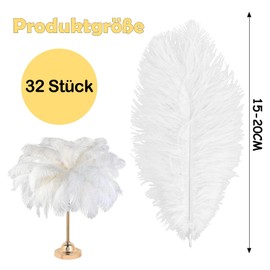 Pack of 32 Ostrich Feathers, White Feathers, 15-20 cm Ostrich Feathers, White Feathers for Crafts for Weddings, Dining Tables, Carnival, Feather Pens, Dream Catcher Decoration