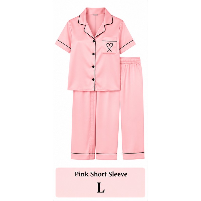 Women’s Satin Pajama Set for Sleep & Lounge – Heart