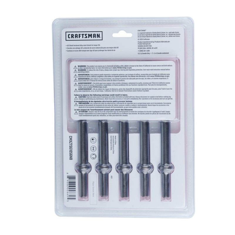 CRAFTSMAN 5-Piece Air Chisel Set, 0.401-in Shank, Hardened Alloy Steel,