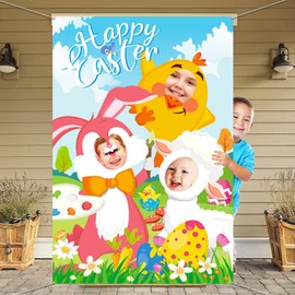 DPKOW Happy Easter Photo Props Banner, Easter Face in Hole Game for Easter Activities Party Gifts, Funny Easter Game Accessories for Children Adults, Easter Background Decorations
