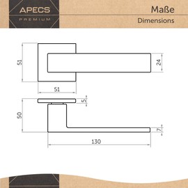 APECS Door Handles Interior Doors Modern Door Handle for Front Door and Interior Door with Square Rosettes Door Handle White Matt Handle Set with Mounting Material Door Fitting Model REGULUS BB -