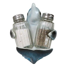 Ebros Gift Nautical Ocean Marine Blue Dolphin Riding Sea Waves Hugging Salt And Pepper Shakers Holder Figurine Stand For Coastal Beach Marine Wildlife Dolphins Enthusiasts