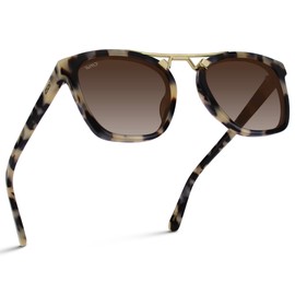 WearMe Pro Polarized Vintage Large Square Womens Sunglasses with Metal Double-Bar Bridge (Beige Tortoise/Gradient Brown Lens)