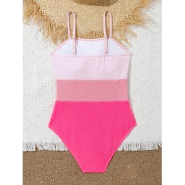 OYOANGLE Girl's One Piece Swimsuits Colorblock Sleeveless Spaghetti Straps Wireless Swimwear Pink 14Y