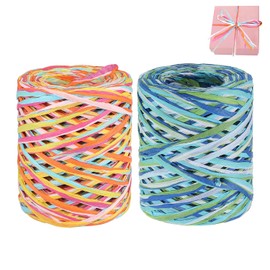 GOIEHIR Raffia Raffia Ribbon, 2 Rolls Raffia Paper Ribbon, Colourful Raffia Ribbon, 100 m and 66 m, for Gift Wrapping, Crafts, Christmas, Wedding, Birthday, Party