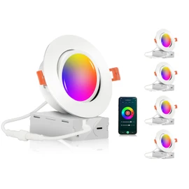 CLOUDY BAY 4 inch Gimbal Smart WiFi LED Recessed Lights,RGBCW Color Changing,Compatible with Alexa and Google Home Assistant,No Hub Required,2700K-6500K,IC Rated,Pack of 4