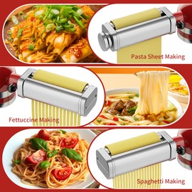Pasta Maker Attachment for KitchenAid Stand Mixers, Including Pasta Sheet Roller, Spaghetti Cutter and Fettuccine Cutter, 3-Piece Stainless Steel Kitchen Pasta Maker Aid by KERUYUNLA