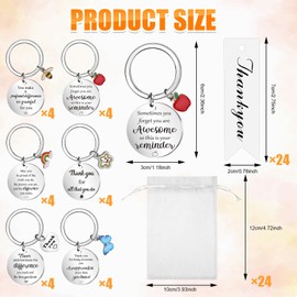 24 Sets Thank You Keychain Gifts, 24 Pcs Thank You Keyring Rainbow Bee Butterfly Star Inspirational Keychain 24 Pcs Thank You Cards 24 Pcs Organza Bags Employee Appreciation Gift for Coworker
