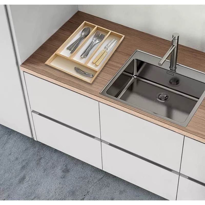 Clicmania Organizador De Cubiertos Madera Cajon Cocina Divisiones