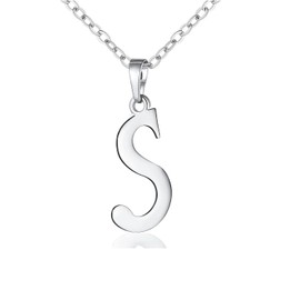 GDBAIXIMY Alphabet S Name Initial Letter Pendant Necklace Silver for Women Men Link Chain Stainless Steel Adjustable