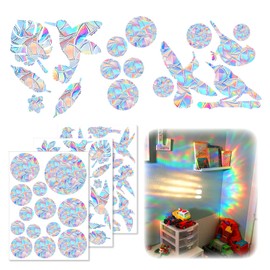Arvoni Pack of 44 Prism Window Stickers, 3 Models, Suncatcher Stickers, Bird Protection, Rainbow Window Film, Reusable, Anti-Collision Stickers for Doors and Windows