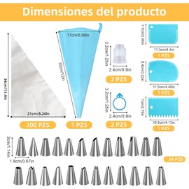 Kit de Reposteria y Pasteleria 232 Piezas Incluye Mangas Pasteleras Reutilizable, 200 Mangas Desechables, 24 Boquillas y Accesorios Para Decorar Pasteles, Cupcakes y Galletas (Estilo I)