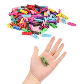Pack of 100 Mini Wooden Pegs, Colourful Clothes Pegs, Wood, Small, 3.5 cm, Mini Clips, 10 Colours, Decorative Pegs for Photos, Photo Wall, Clothespins, DIY Crafts