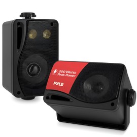 Pyle 3-Way Indoor & Outdoor Box Speaker System - 3.5" 200 Watt Compact Wall Mount Speakers for Home, Patio, Deck, Garage, Poolside, or Studio Use - Dual Speaker Set - PLMR24B (Black)
