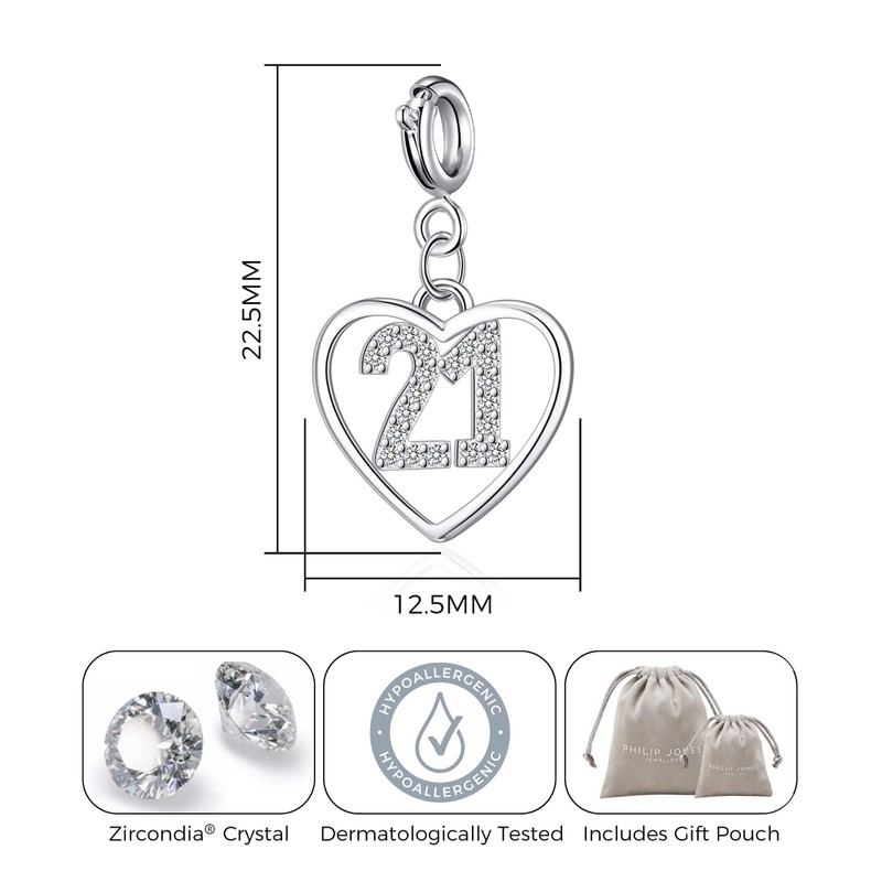Philip Jones 21st Birthday Heart Charm Created with Zircondia® Crystals