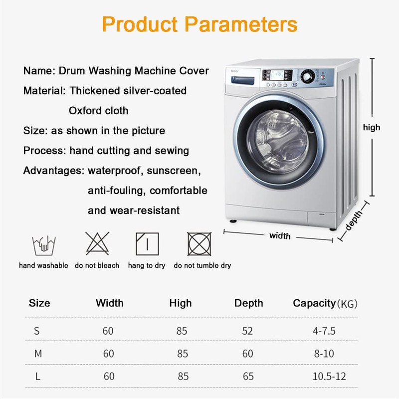 Odot Washing Machine Cover, Dustproof, Waterproof Sun Protection for Front
