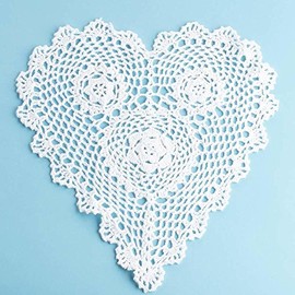 Factory Direct Craft 12" White Cotton Hand Crocheted Heart Lace Doilies, Set of 2