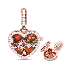GNOCE Chocolate Box Pendant Charm Sterling Silver 18K Rose Gold Plated Charms Bead Fit Bracelet/Necklace Valentine's Day Gift for Women