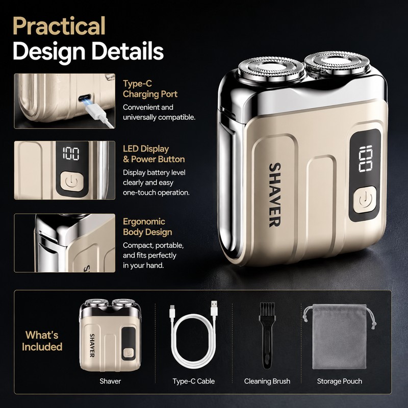 Mini Electric Shaver for Men – Rechargeable Dual Blade Beard