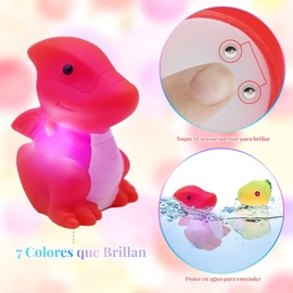 6 Piezas De Juguetes De Baño De Dinosaurios Iluminados,Juguetes De Piscina Flotantes Para Bañera Para Niños Con Purpurina Colorida,Adecuados Para Regalos De Cumpleaños Para Niños,Regalos de Navidad