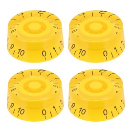 sourcing map 4pcs Electric Guitar Knobs Yellow Speed Volume Tone Control Knob 1.03x0.45 inch Guitar Adjust Knobs Caps for Electric Guitar Parts Replacement (Yellow-Black Word)