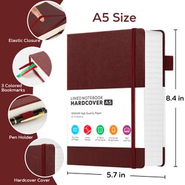 FOCUS DAY Lined Thick Journal Notebook for Writing Women Men, 320 Pages, Medium 5.7 inches x 8.4 inches, Hardcover Leather Notebook with 100 gsm Thick Paper, Burgundy