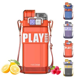 AZSPS 18oz Leak-proof Square Water Bottle with Separate Button and Flip Cap Design, Spout and Straw, BPA-Free Sports Bottle for School and Outdoor Use (Red)