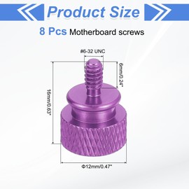 sourcing map 8Pcs #6-32 UNC Aluminum Thumb Screws, 12x16mm(ODxH) Computer Case Thumb Screws for PC Side Panel Motherboard Mounting Screw, Purple