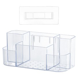 Ganydet Clear Shower Caddy, Wall Plastic Bathroom Shelves Adhesive Cabinet Door Organizer Sink No Drill Shelf with 5 Compartments Floating for Storage Makeup Spice Kitchen, 10.11'' x 4.21'' x 4.21''