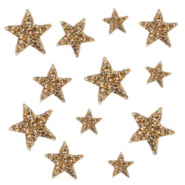 Pack of 12 Stars for Iron-on, Costume Patches, Star Iron-On Patches, Adult Clothing, Silver Glitter Stickers, Textile Accessories (Gold)