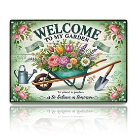 Garden Metal Tin Sign, Welcome to My Garden Signs, Vintage Wall Art Hanging Iron Painting, Gardening Gifts for Gardening Lovers and Yard Outdoor Decor, 11.81×7.87in