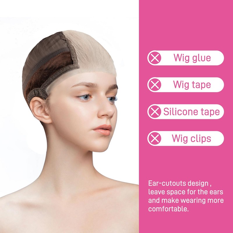 WOVTE Wig Grip Cap, Adjustable Ear-Cutouts Transparent Lace Front Wig