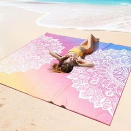 Flutesan Oversized Beach Towel Blanket 71 x 71 Boho Microfiber Beach Towel Lightweight Sand Giant Sandbeach Towels for Adult Summer Travel Camping Hiking Picnic(Neon Colors,Mandala)