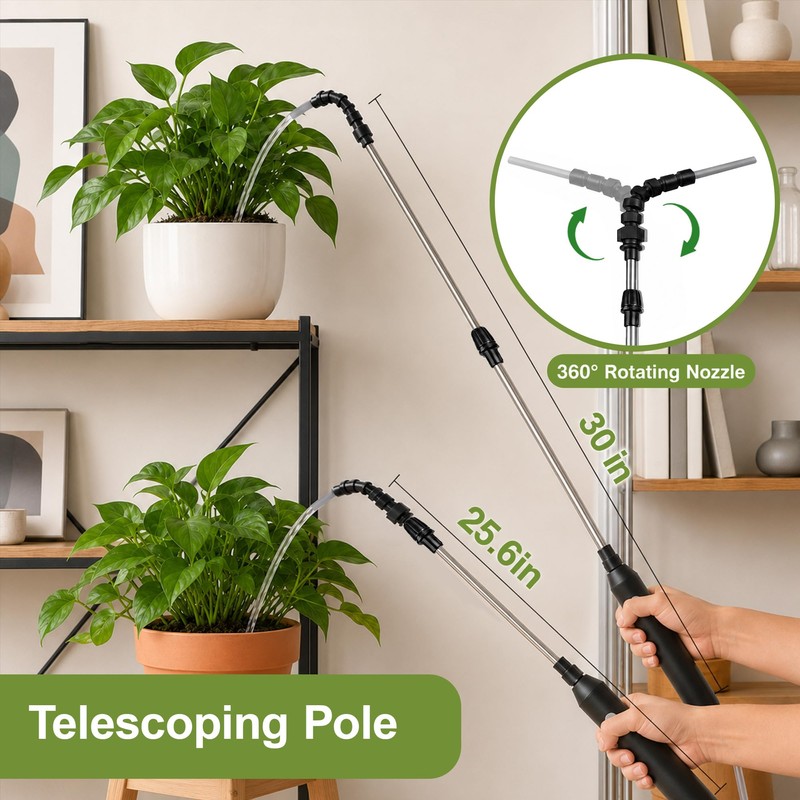 Electric High Reach Plant Waterer with Foldable Bucket, Telescoping Wand