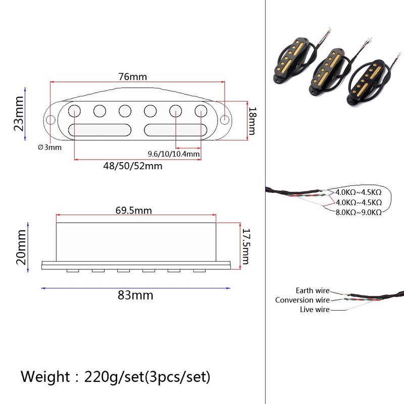 Alnicov SSS Standard Single Coil Pickup Set Guitar Neck/Middle/Bridge Pickup