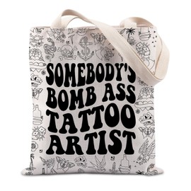 TIIMG Tattoo Artist Tote Bag - Large (15.35" x 13.38") - Unisex - Canvas - Reusable Grocery Bags - Adult - Tattoo Themed Gift
