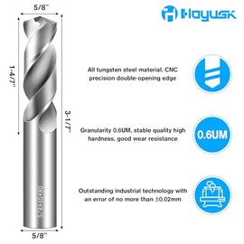HOYUSK 5/8" Drill Bits Solid Carbide Drill Bits, Tungsten Carbide Drill Bit Set, Metal Drill Bit Set for Stainless Steel Hardened Steel Cast Iron Alloy Copper, 1Pcs