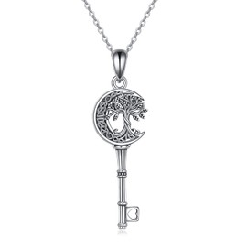 YAFEINI Tree of Life Necklace 925 Sterling Silver Celtic Knot Moon Pendant Necklace with Key Family Tree Jewelry for Women