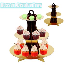 3-Tier Gold Cupcake Stand - Paper Cardboard Cupcake Tower Dessert Tray Tiered Cupcake Holder for Birthday Wedding Party Decoration