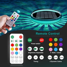 REYLAX Solar Floating Pool Lights with Remote, 9 RGB Lighting, Auto Light Sensing ON, Timing, IP67 Waterproof Floating Solar Lights for Pool Pond Waterscape Decoration, 2 Pack