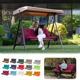 LCYY.TG Outdoor Swing Cushions, 3 Seat Porch Swing Cushion Replacement with Backrest, Swing Cushions for Outdoor Furniture, for Porch Garden,Patio,Backyard Bench Cushion (Wine Red 60 * 40 in)
